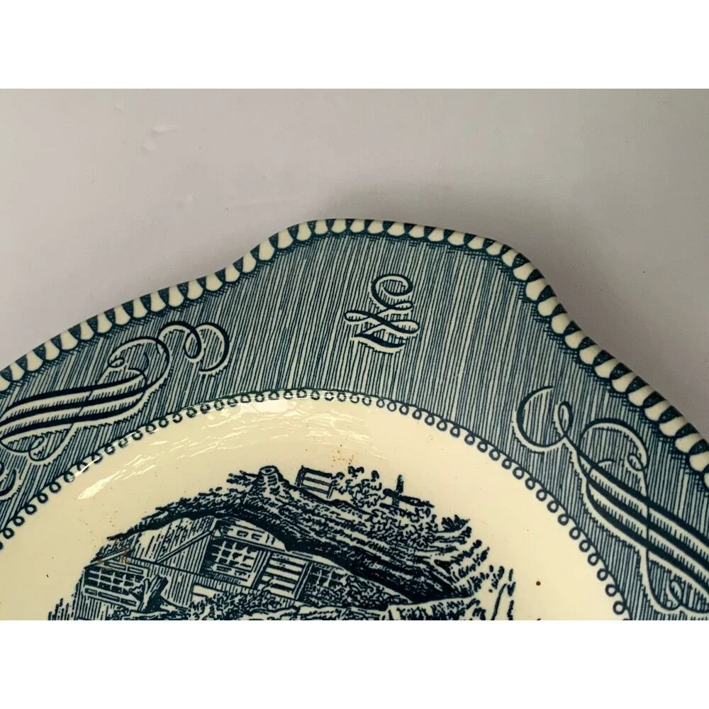 Vintage Currier & Ives Double Spouted Gravy Boat and Resting/Under Plate 1949-86